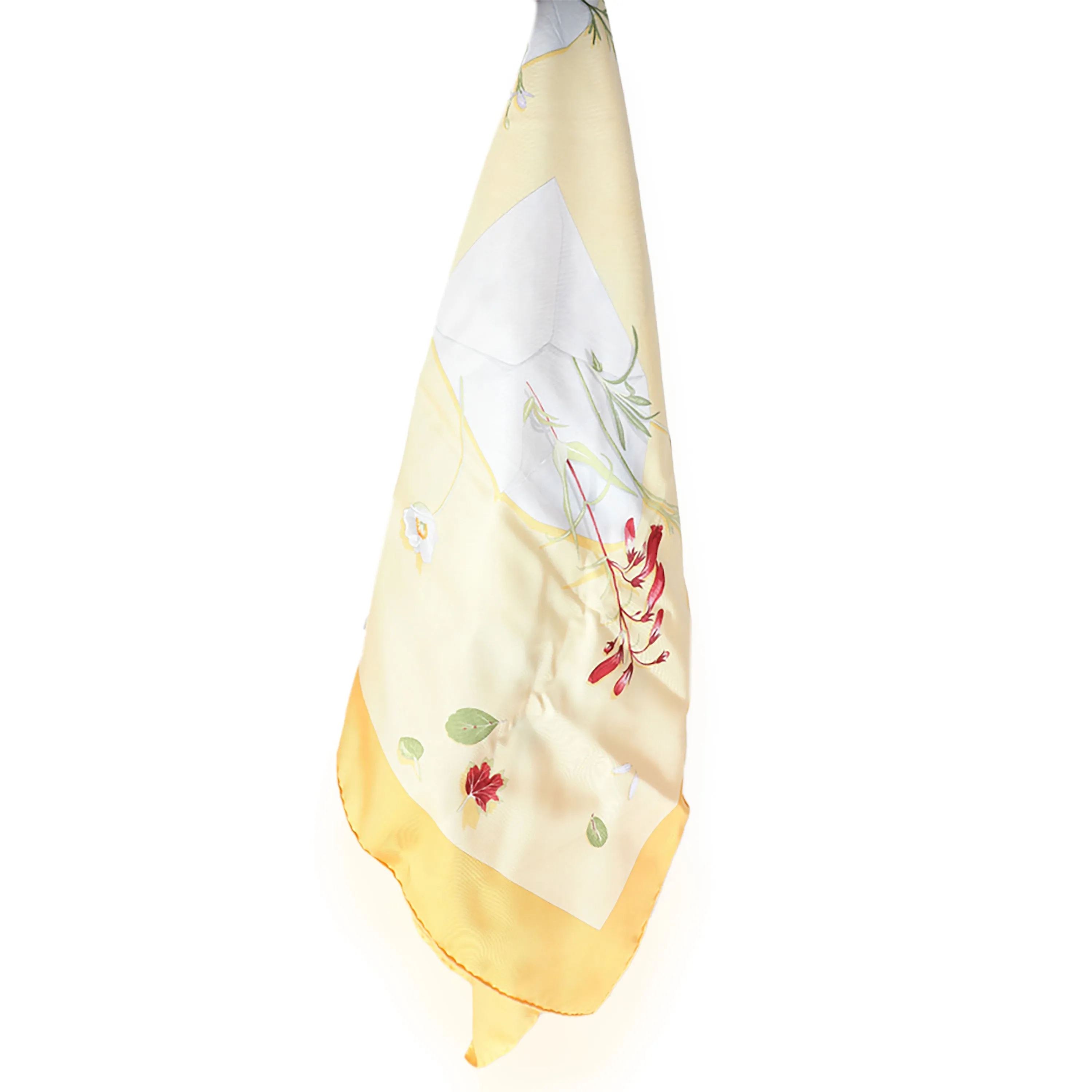 Yellow Multicolor Silk Des Fleurs Pour Le Dire Scarf 90